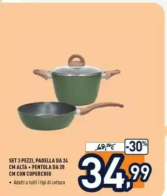 Unieuro Set 3 pezzi, padella da 24 cm alta + pentola da 20 cm con coperchio offerta