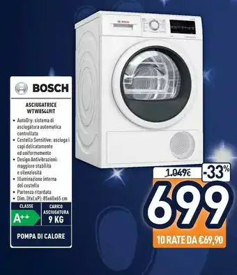 Unieuro Serie 6 wtw85449it asciugatrice libera installazione caricamento frontale bianco 9 kg a++ offerta