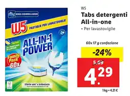 Lidl W5 Tabs detergenti All-in-one offerta