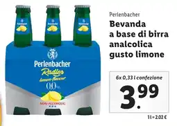 Lidl Perlenbacher Bevanda a base di birra analcolica gusto limone offerta