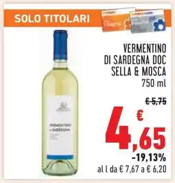 Conad VERMENTINO DI SARDEGNA DOC SELLA & MOSCA 750 ml offerta