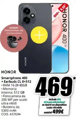 MediaWorld HONOR Smartphone 400 + Earbuds CL 8+512 offerta