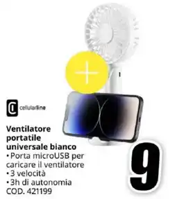 MediaWorld Cellularline Ventilatore portatile universale bianco offerta