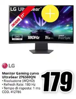 MediaWorld LG Monitor Gaming curvo UltraGear 27GS60QN offerta
