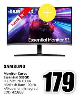 MediaWorld SAMSUNG Monitor Curvo Essential S39GD offerta