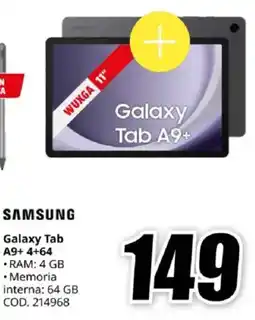 MediaWorld SAMSUNG Galaxy Tab A9+ 4+64 offerta