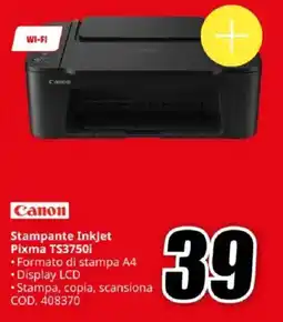 MediaWorld Canon Stampante Inkjet Pixma TS3750i offerta