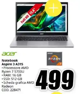 MediaWorld acer Notebook Aspire 3 A315 offerta