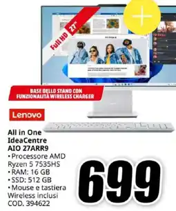 MediaWorld Lenovo All in One IdeaCentre AIO 27ARR9 offerta