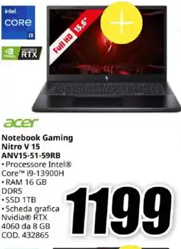 MediaWorld acer Notebook Gaming Nitro V 15 ANV15-51-59RB offerta