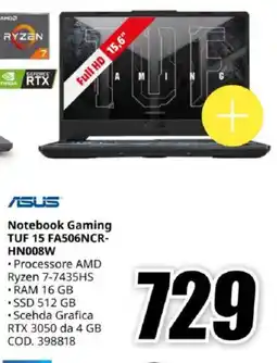 MediaWorld ASUS Notebook Gaming TUF 15 FA506NCR-HN008W offerta