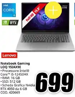 MediaWorld Lenovo Notebook Gaming LOQ 15IAX9E offerta