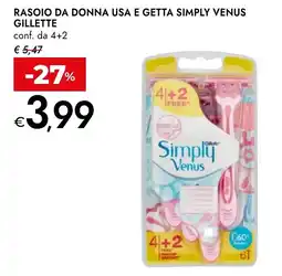 Bennet Gillette rasoio da donna usa e getta simply venus offerta
