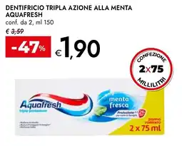 Bennet Aquafresh dentifricio tripla azione alla menta conf. da 2, offerta