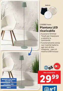 Lidl LIVARNO home Piantana LED ricaricabile offerta