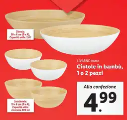 Lidl LIVARNO home Ciotole in bambù, 1 o 2 pezzi offerta