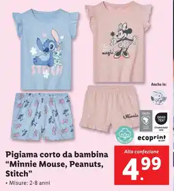 Lidl Pigiama corto da bambina "Minnie Mouse, Peanuts, Stitch" offerta