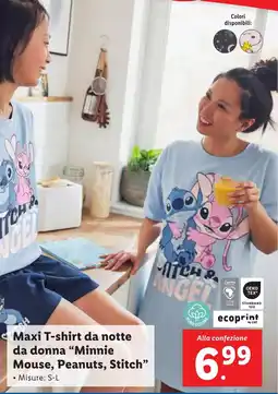 Lidl Maxi T-shirt da notte da donna "Minnie Mouse, Peanuts, Stitch" offerta