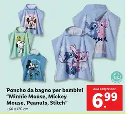 Lidl Poncho da bagno per bambini "Minnie Mouse, Mickey Mouse, Peanuts, Stitch" offerta