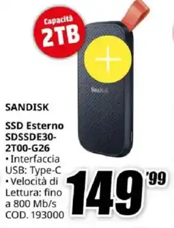 MediaWorld SANDISK SSD Esterno SDSSDE30-2T00-G26 offerta