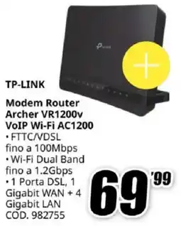 MediaWorld TP-LINK Modem Router Archer VR1200v VoIP Wi-Fi AC1200 offerta