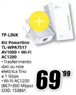 MediaWorld TP-LINK Kit Powerline TL-WPA7517 AV1000 + Wi-Fi AC1200 offerta
