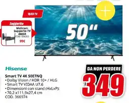 MediaWorld Hisense Smart TV 4K 50E7NQ offerta