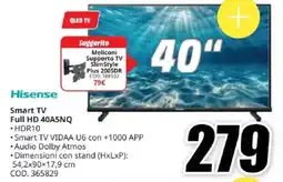 MediaWorld Hisense Smart TV Full HD 40A5NQ offerta