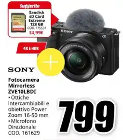 MediaWorld SONY Fotocamera Mirrorless ZVE10LBDI offerta