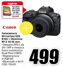 MediaWorld Canon Fotocamera Mirrorless EOS R100 + Obiettivo RF-S 18-45 mm offerta