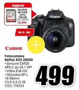 MediaWorld Canon Fotocamera Reflex EOS 2000D offerta