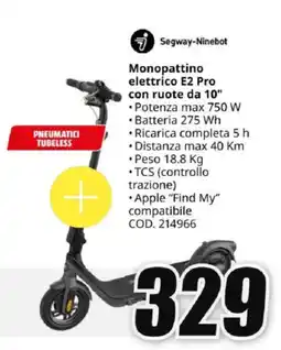 MediaWorld Segway-Ninebot Monopattino elettrico E2 Pro con ruote da 10" offerta