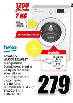 MediaWorld beko Lavatrice WUX71232WI-IT offerta