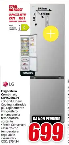 MediaWorld LG Frigorifero Combinato GBV5250CPY offerta