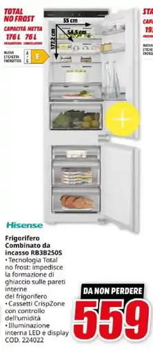 MediaWorld Hisense Frigorifero Combinato da incasso RB3B250S offerta