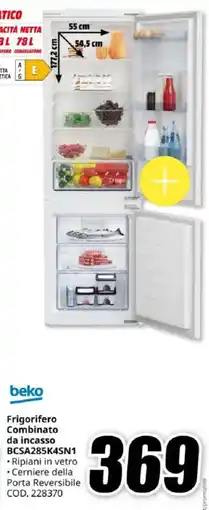 MediaWorld beko Frigorifero Combinato da incasso BCSA285K4SN1 offerta