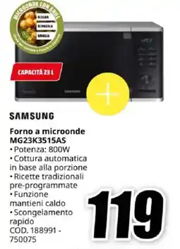 MediaWorld SAMSUNG Forno a microonde MG23K3515AS offerta