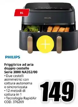 MediaWorld PHILIPS Friggitrice ad aria doppio cestello Serie 3000 NA352/00 offerta