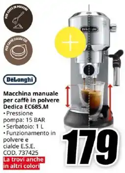MediaWorld DeLonghi Macchina manuale per caffè in polvere Dedica EC685.M offerta