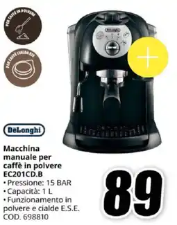 MediaWorld DeLonghi Macchina manuale per caffè in polvere EC201CD.B offerta