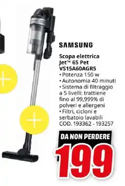 MediaWorld SAMSUNG Scopa elettrica Jet 65 Pet VS15A60AGR5 offerta