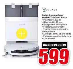 MediaWorld ECOVACS Robot Aspirapolvere Deebot T50 Omni White offerta
