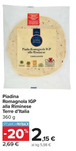 Carrefour Market Terre d'Italia Piadina Romagnola IGP alla Riminese offerta