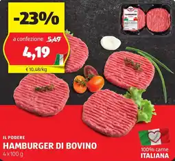 ALDI Il podere hamburger di bovino offerta