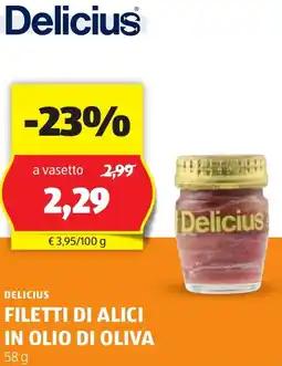 ALDI Delicius filetti di alici in olio di oliva offerta