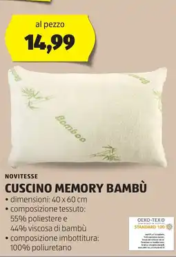 ALDI Novitesse cuscino memory bambù offerta