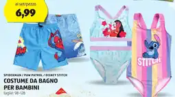 ALDI Spiderman / paw patrol / disney stitch costume da bagno per bambini offerta