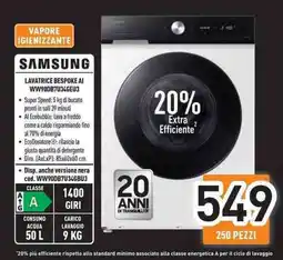 Unieuro Samsung lavatrice bespoke AI WW90DB7U34GEU3 offerta