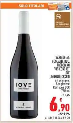 Conad SANGIOVESE ROMAGNA DOC, TREBBIANO RUBICONE IGT IOVE UMBERTO CESARI offerta