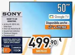 Unieuro Sony smart TV LED KD50X75WL offerta
